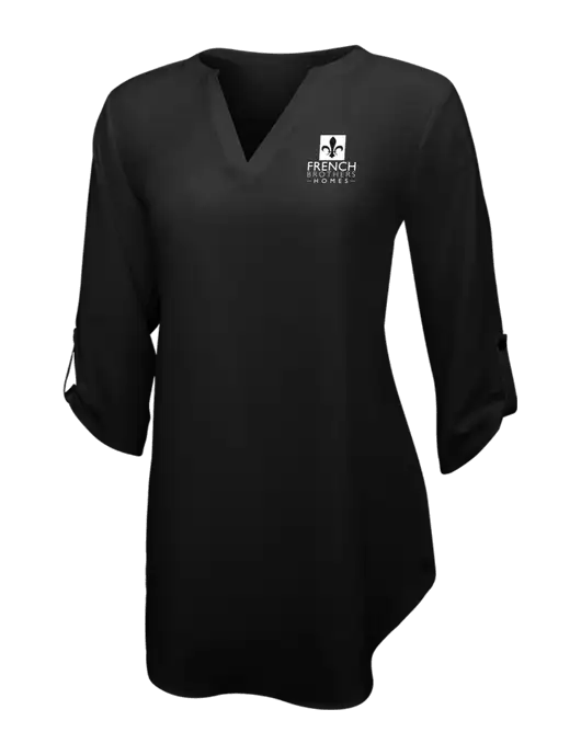 Womens Black 3/4 Sleeve Tunic Blouse w/French Brothers Homes Logo