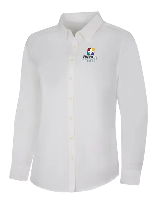 Womens White Long Sleeve Superpro React Twill Shirt w/French Brothers Homes Logo