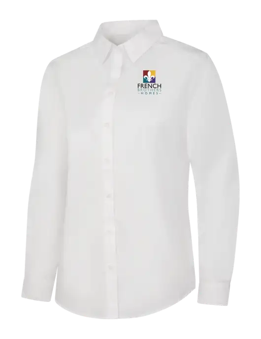 Womens White Long Sleeve Carefree Poplin Shirt w/French Brothers Homes Logo