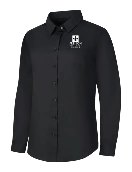 Womens Black Long Sleeve Carefree Poplin Shirt w/French Brothers Homes Logo