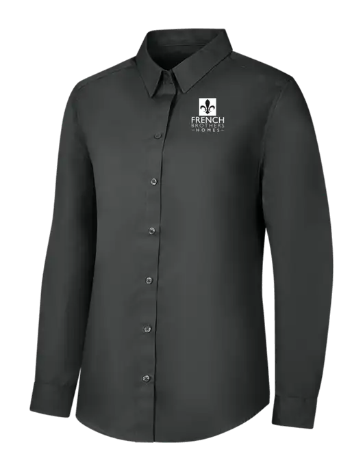 Womens Dark Grey Long Sleeve Carefree Poplin Shirt w/French Brothers Homes Logo