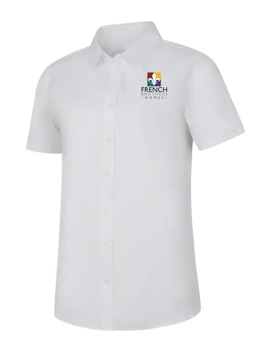 Womens White Short Sleeve Superpro React Twill Shirt w/French Brothers Homes Logo