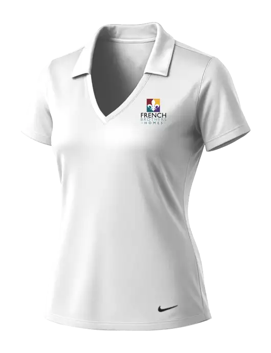 NIKE White Womens Dri-Fit Vertical Mesh Polo w/French Brothers Homes Logo