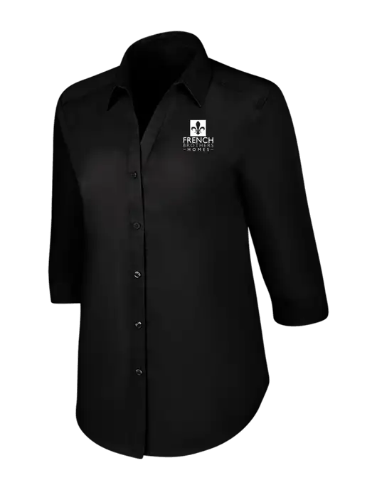 Womens Black 3/4 Sleeve Carefree Poplin Shirt w/French Brothers Homes Logo
