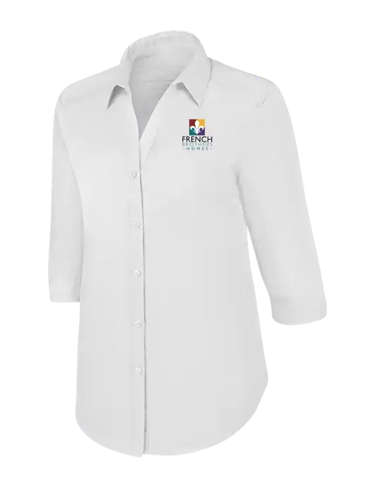 Womens White 3/4 Sleeve Carefree Poplin Shirt w/French Brothers Homes Logo