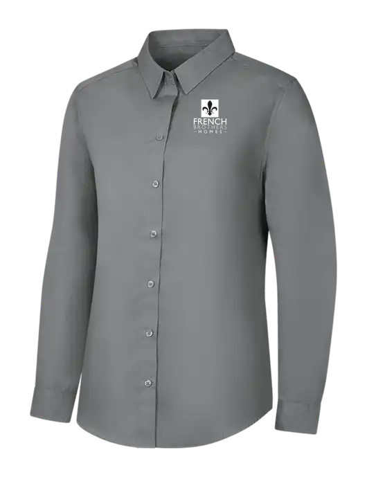 Womens Medium Grey Long Sleeve Carefree Poplin Shirt w/French Brothers Homes Logo