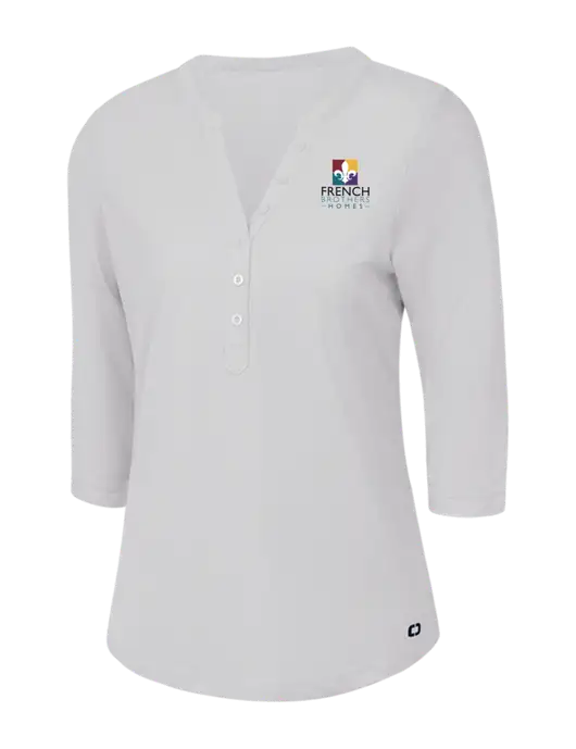 OGIO Bright White Jewel Henley w/French Brothers Homes Logo
