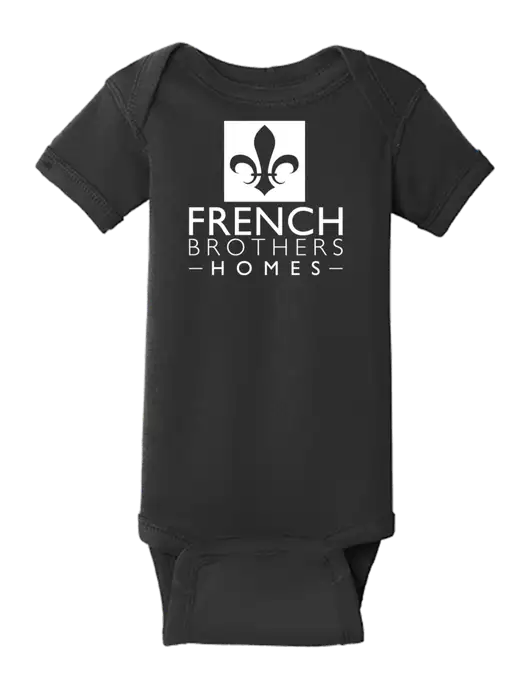 Rabbit Skins Black Infant Short Sleeve Baby Rib Bodysuit w/French Brothers Homes Logo
