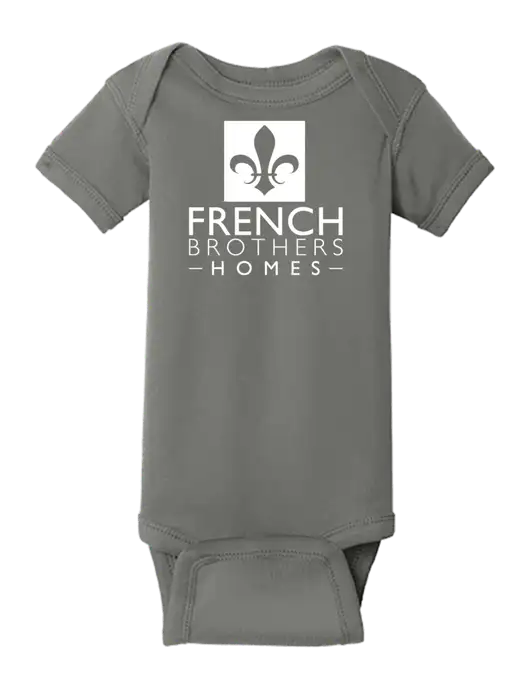 Rabbit Skins Charcoal Infant Short Sleeve Baby Rib Bodysuit w/French Brothers Homes Logo