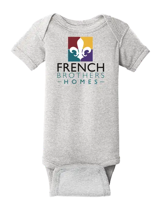 Rabbit Skins Light Grey Heather Infant Short Sleeve Baby Rib Bodysuit w/French Brothers Homes Logo