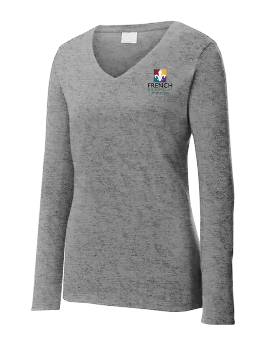 Womens  V-Neck Ring Spun Grey Heather 4.5 oz Long Sleeve T-Shirt w/French Brothers Homes Logo