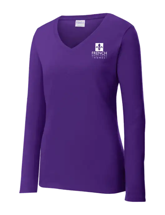 Womens  V-Neck Ring Spun Purple 4.5 oz Long Sleeve T-Shirt w/French Brothers Homes Logo