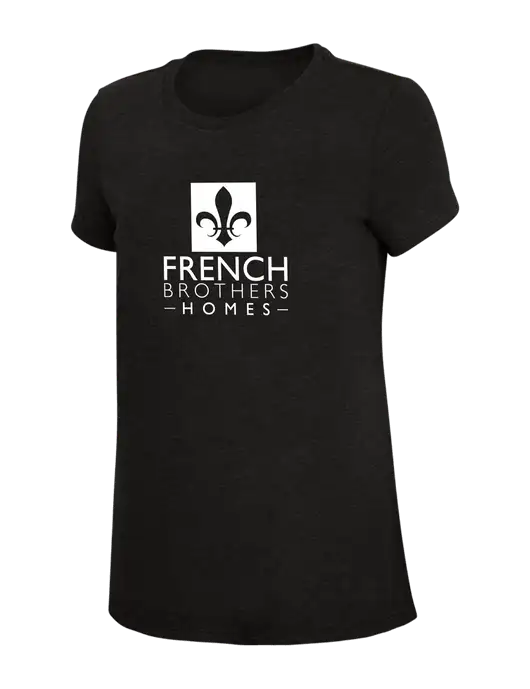 Womens Simply Soft Black 4.5oz Poly/Combed Ring Spun Cotton T-Shirt w/French Brothers Homes Logo