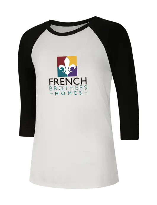 Womens Simply Soft 3/4 Sleeve Black/White Ring Spun Cotton T-Shirt w/French Brothers Homes Logo