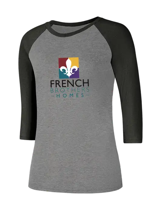 Womens Simply Soft 3/4 Sleeve Black Frost/Grey Frost Ring Spun Cotton T-Shirt w/French Brothers Homes Logo
