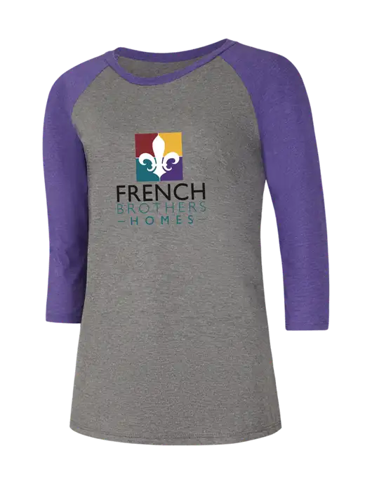 Womens Simply Soft 3/4 Sleeve Purple Frost/Grey Frost Ring Spun Cotton T-Shirt w/French Brothers Homes Logo