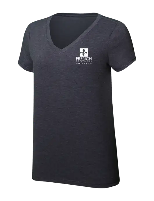 Womens Simply Soft V-Neck Heather Charcoal 4.5oz  Poly/Combed Ring Spun Cotton T-Shirt w/French Brothers Homes Logo