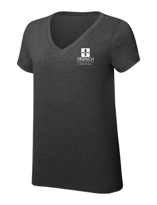 Womens Simply Soft V-Neck Black Frost 4.5oz  Poly/Combed Ring Spun Cotton T-Shirt w/French Brothers Homes Logo