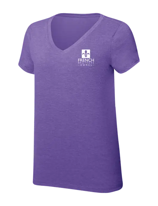 Womens Simply Soft V-Neck Purple Frost 4.5oz  Poly/Combed Ring Spun Cotton T-Shirt w/French Brothers Homes Logo