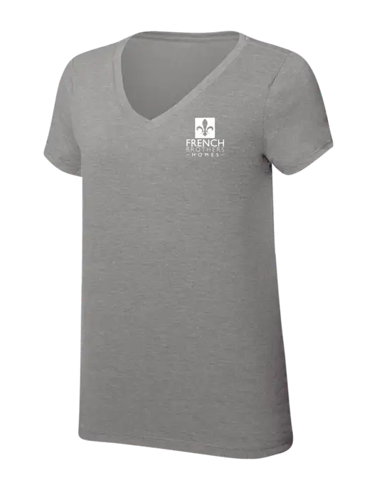 Womens Simply Soft V-Neck Grey Frost 4.5oz  Poly/Combed Ring Spun Cotton T-Shirt w/French Brothers Homes Logo