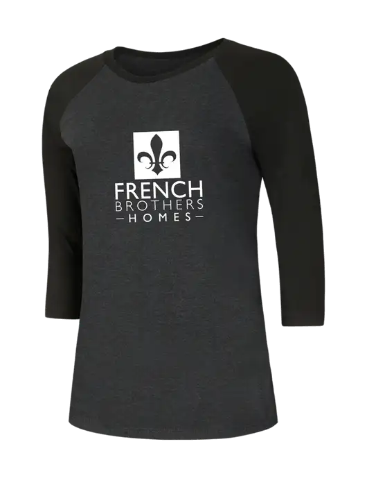 Womens Simply Soft 3/4 Sleeve Black/Black Frost Ring Spun Cotton T-Shirt w/French Brothers Homes Logo