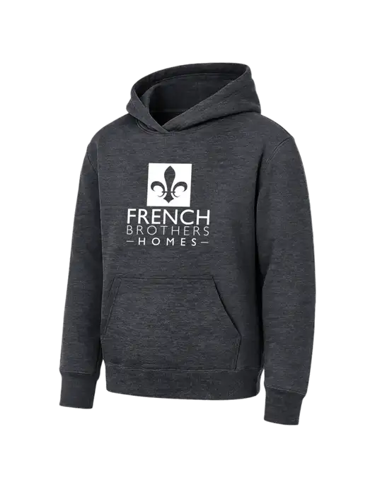 Youth Dark Heather Grey 7.8 oz Pullover Hooded Sweatshirt w/French Brothers Homes Logo