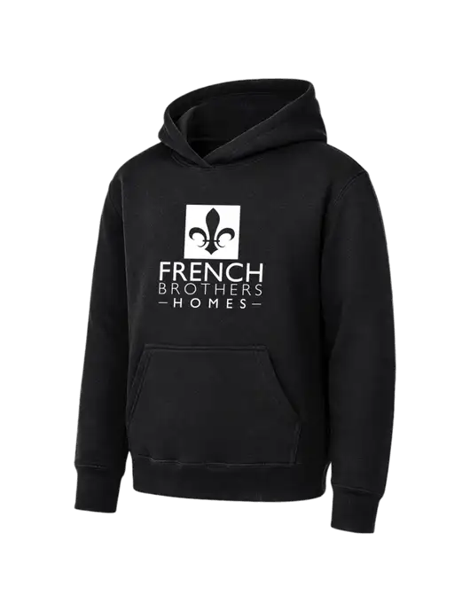 Youth Black 7.8 oz Pullover Hooded Sweatshirt w/French Brothers Homes Logo
