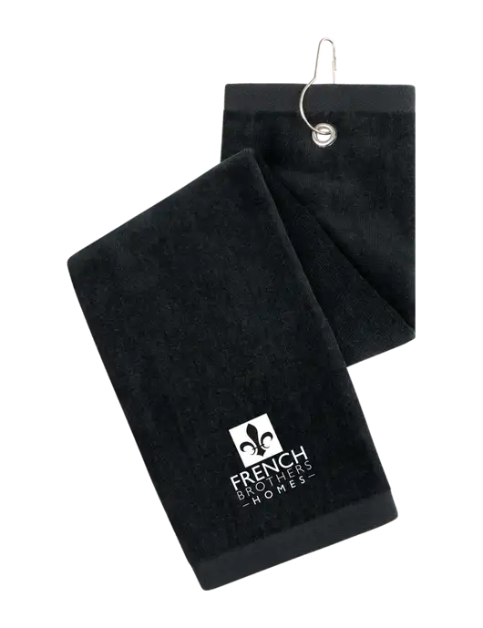 Black Tri-Fold Golf Towel with Grommet w/French Brothers Homes Logo