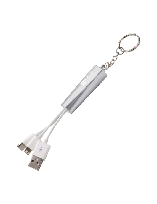 Silver Light-Up Charging Cable with Key Ring w/French Brothers Homes Logo