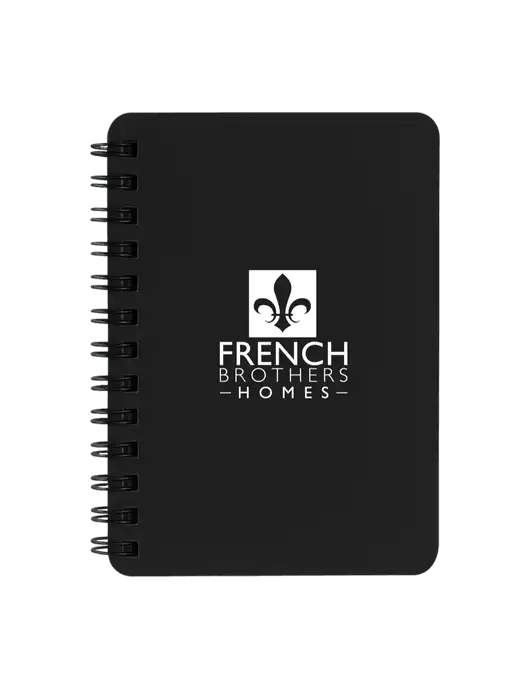 Sturdy Black Hardcover Notebook, 5.25 x 7 w/French Brothers Homes Logo