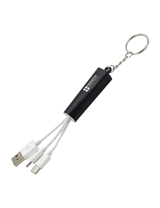 Black Light-Up Charging Cable with Key Ring w/French Brothers Homes Logo