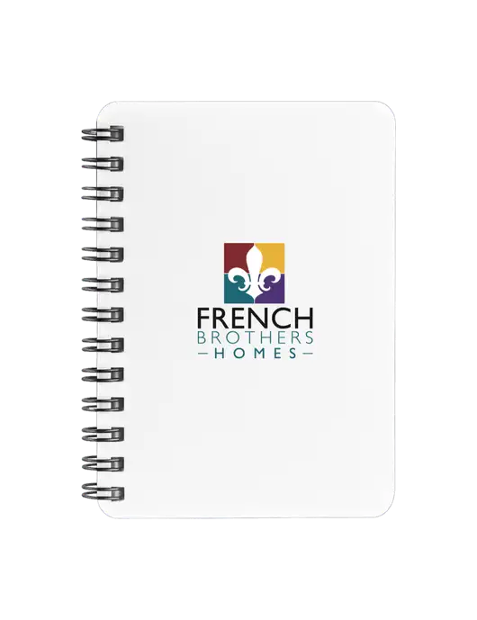 Sturdy White Hardcover Notebook, 5.25 x 7 w/French Brothers Homes Logo