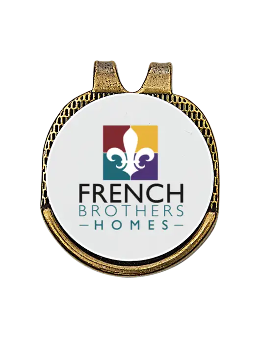 Antique Gold Hat Clip w/Golf Ball Marker w/French Brothers Homes Logo
