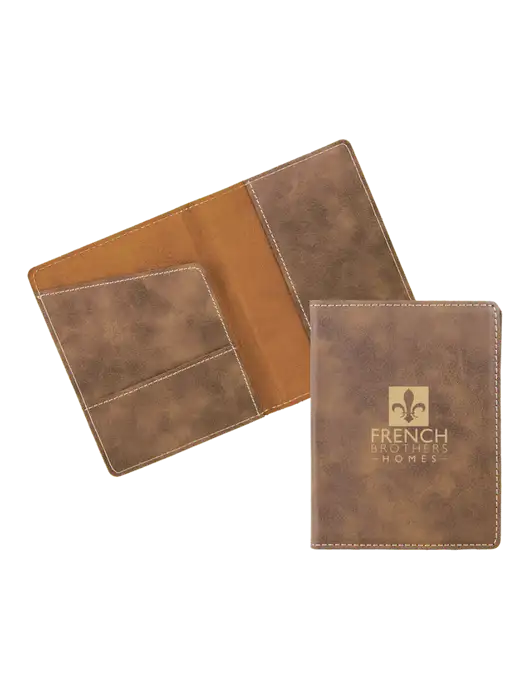 Rustic Leatherette Passport Holder w/French Brothers Homes Logo