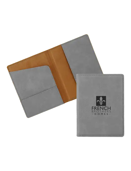 Grey Leatherette Passport Holder w/French Brothers Homes Logo