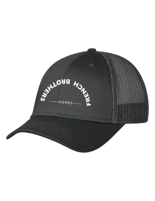 Charcoal Mesh Trucker Cap Snap Back w/French Brothers Homes Upside Down Arch Logo