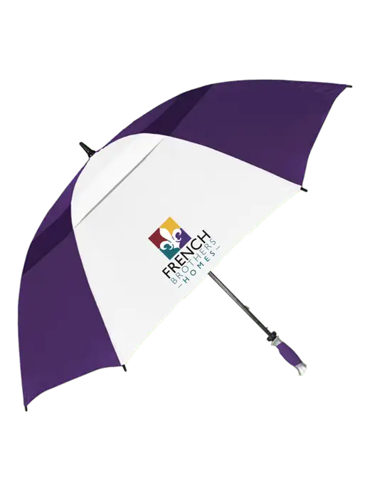 Purple/White Vented Typhoon Tamer Golf Umbrella w/French Brothers Homes Logo
