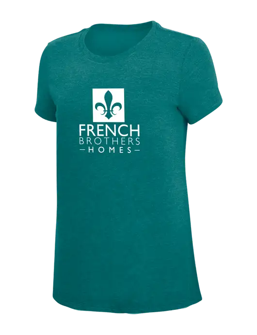 Womens Simply Soft Heathered Dark Teal 4.5oz  Poly/Combed Ring Spun Cotton T-Shirt w/French Brothers Homes Logo
