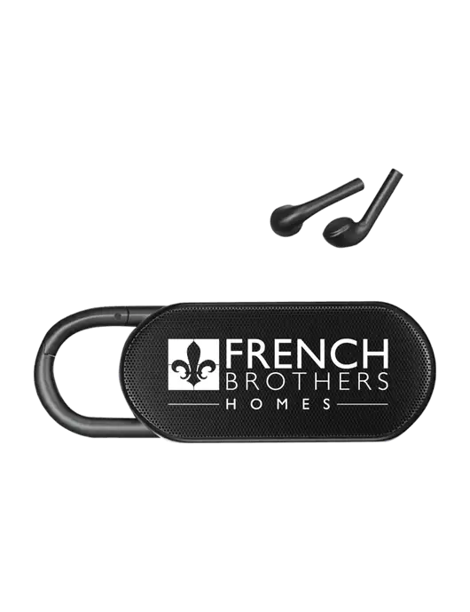 Clip Buddies Black Speaker & Ear Buds w/French Brothers Homes Logo