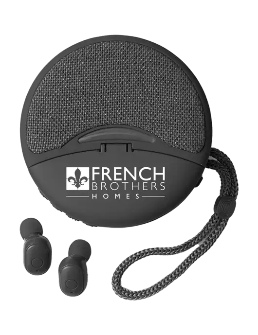 Duo Black Wireless Earbuds & Speaker w/French Brothers Homes Logo