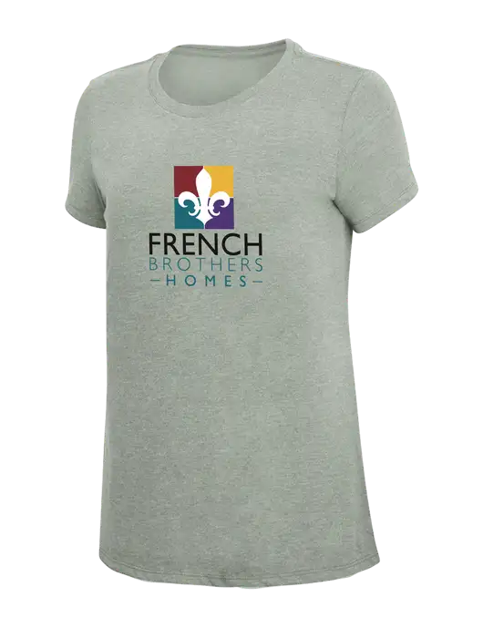 Womens Simply Soft Heathered Light Grey 4.5oz Poly/Combed Ring Spun Cotton T-Shirt w/French Brothers Homes Logo