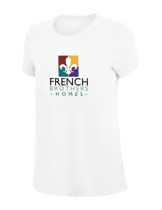 Womens Simply Soft White 4.5oz Poly/Combed Ring Spun Cotton T-Shirt
 w/French Brothers Homes Logo