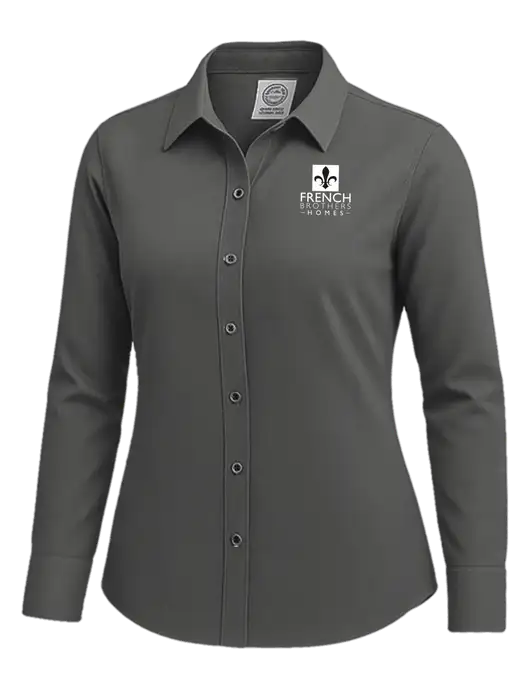 Brooks Brothers Womens Dark Grey Wrinkle-Free Stretch Nailhead Shirt w/French Brothers Homes Logo