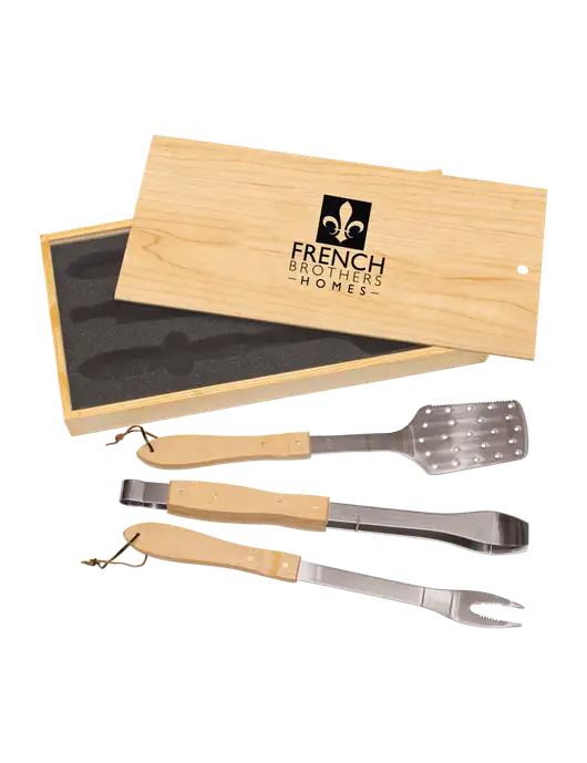 Wood BBQ Gift Set w/French Brothers Homes Logo