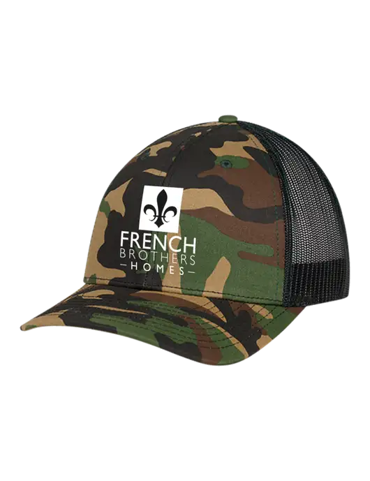 Richardson Adjustable Snapback Original 112P Trucker Cap Army Camo/Black  w/French Brothers Homes Logo