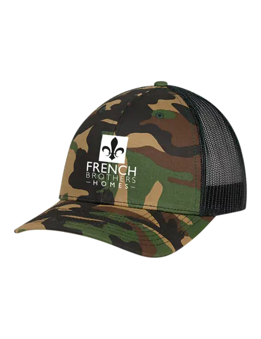 Richardson Adjustable Snapback Original 112P Trucker Cap Army Camo/Black  w/French Brothers Homes Logo