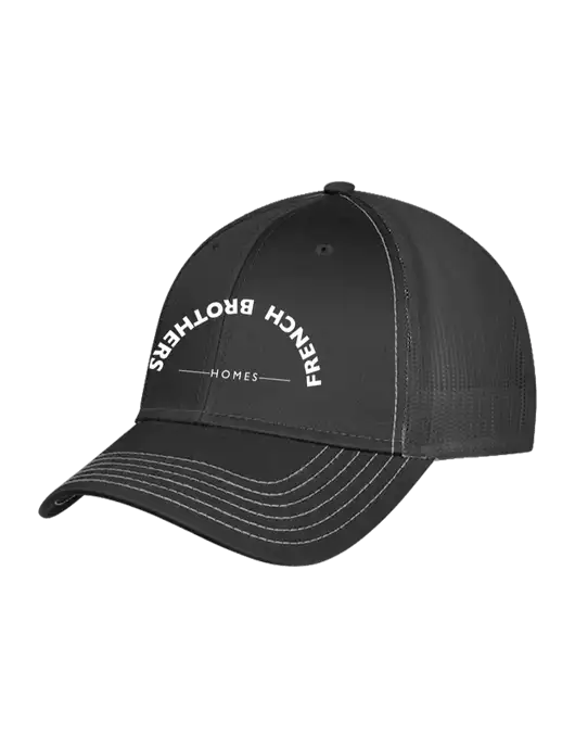 Charcoal Grey Mesh Trucker Cap Snap Back w/French Brothers Homes Upside Down Arch Logo