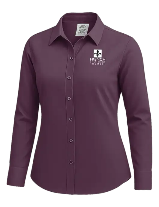 Brooks Brothers Womens Eggplant Wrinkle-Free Stretch Nailhead Shirt w/French Brothers Homes Logo