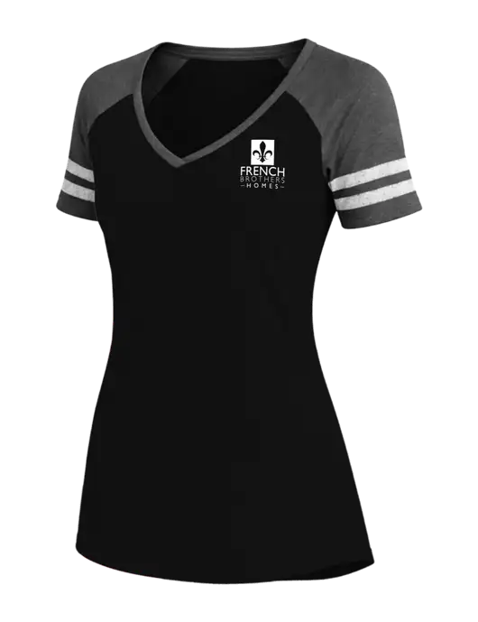 Womens Black/Charcoal Heather V-Neck Game Tee w/French Brothers Homes Logo