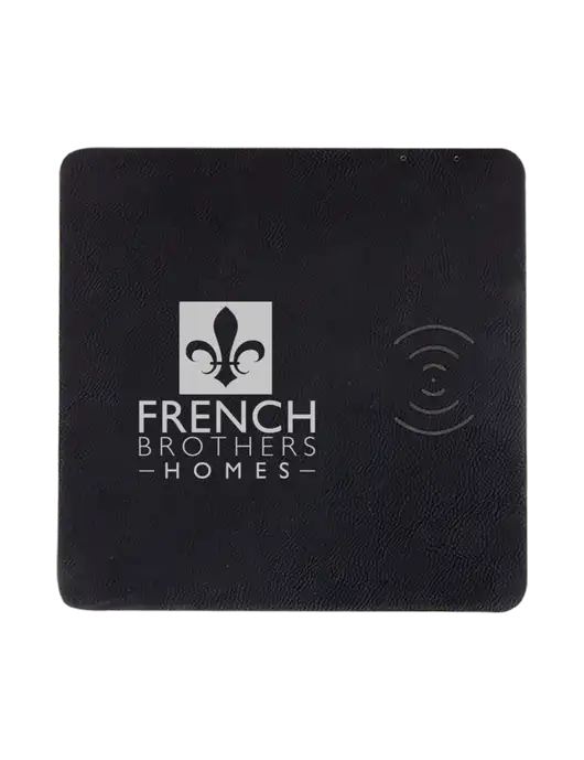 Black Laserable Leatherette Phone Charging Mat w/French Brothers Homes Logo